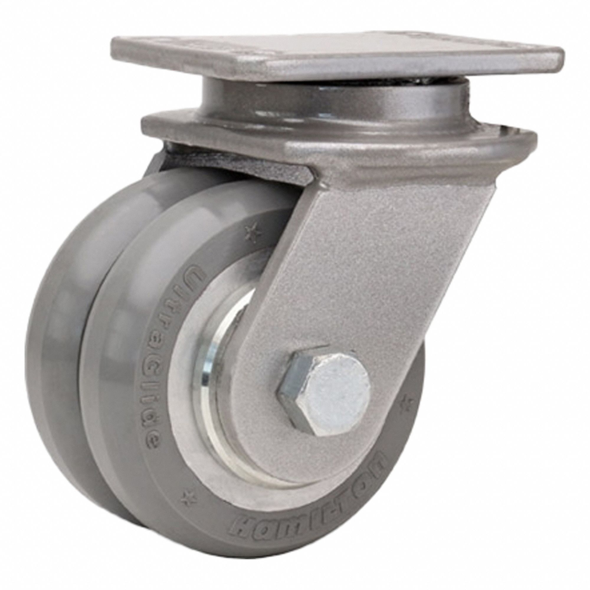 Plate Caster: Swivel, Polyurethane, 3 1/2 in Wheel Dia, 2 in Wheel Wd, 750 lb Load Capacity