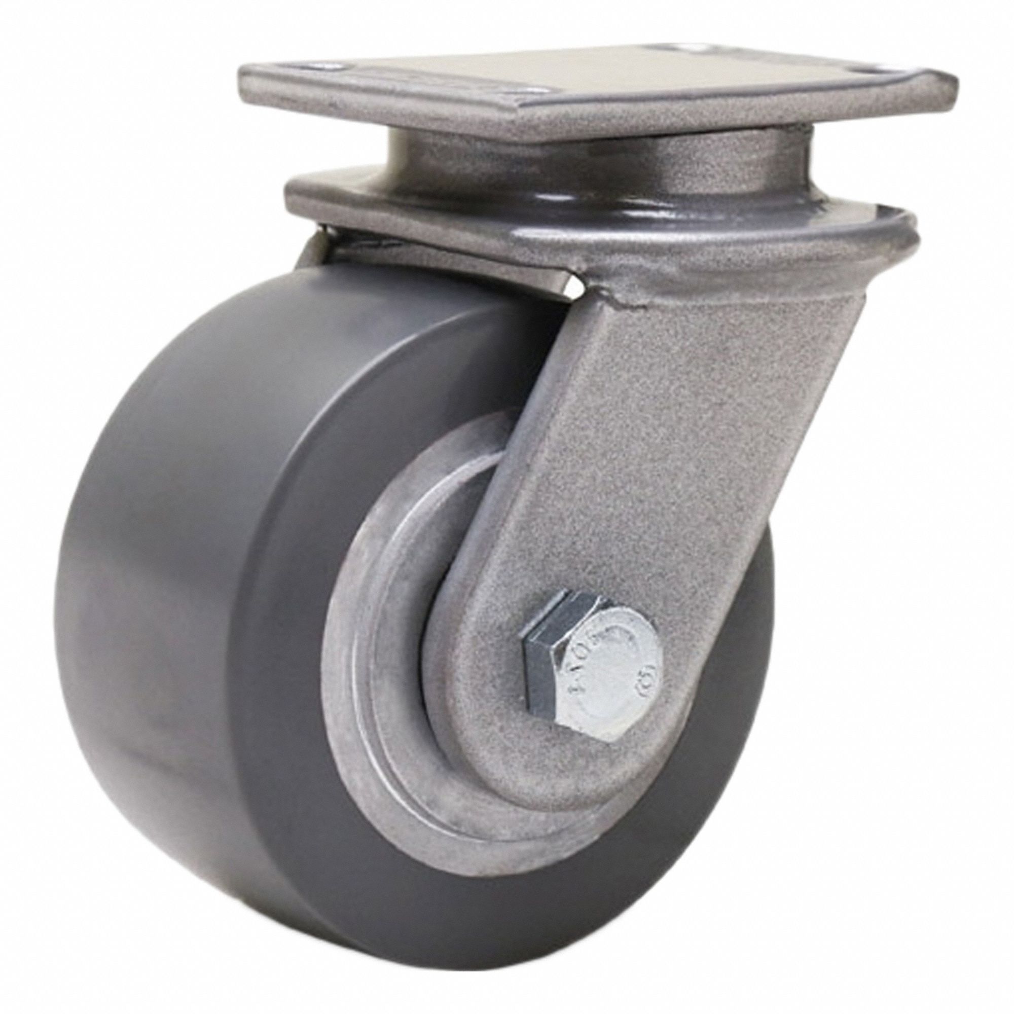 Plate Caster: Swivel, Polyurethane, 4 in Wheel Dia, 2 in Wheel Wd, 5 1/8 in Mounting Ht