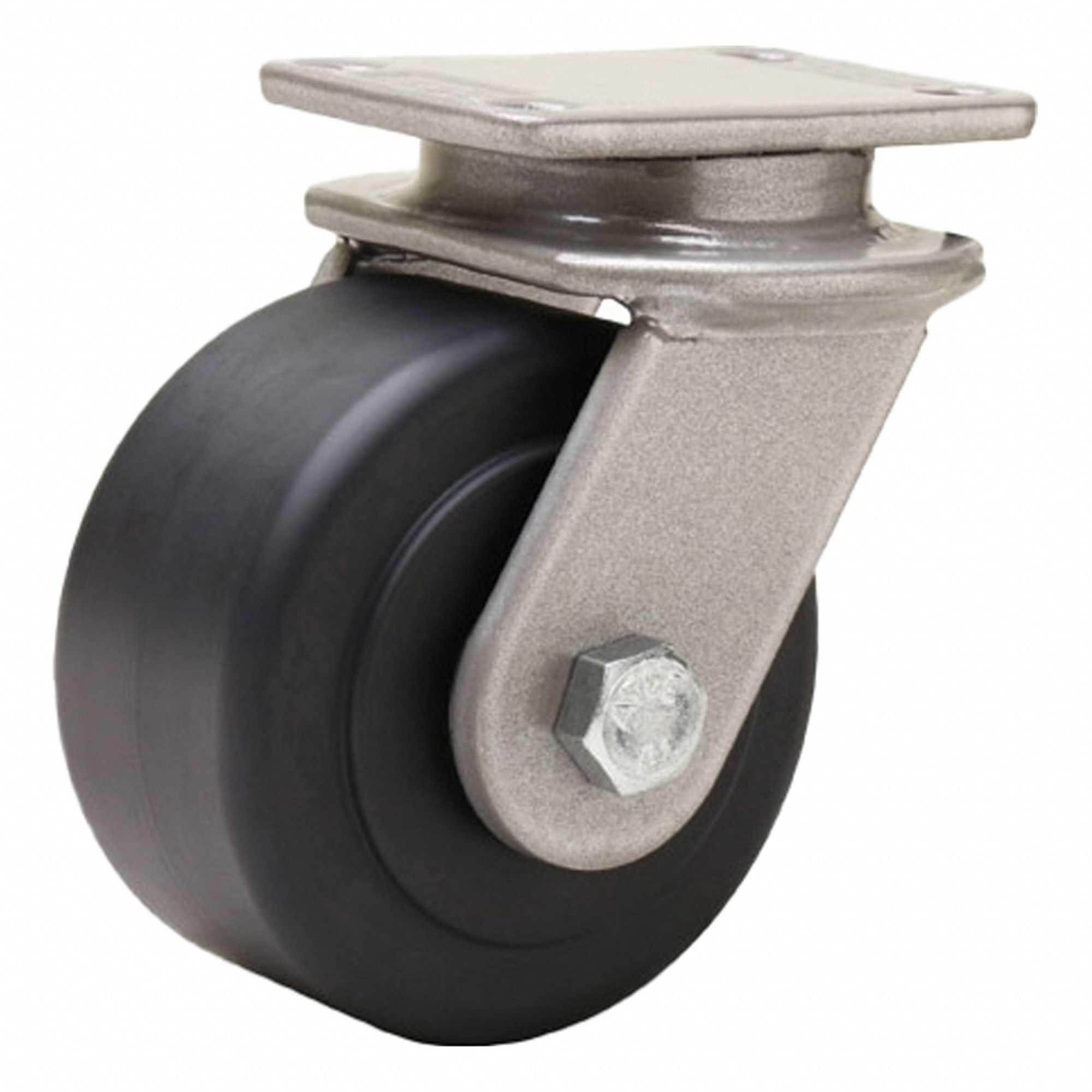 Plate Caster: Swivel, Nylon, 4 in Wheel Dia, 2 in Wheel Wd, 5 1/8 in Mounting Ht, Rectangle