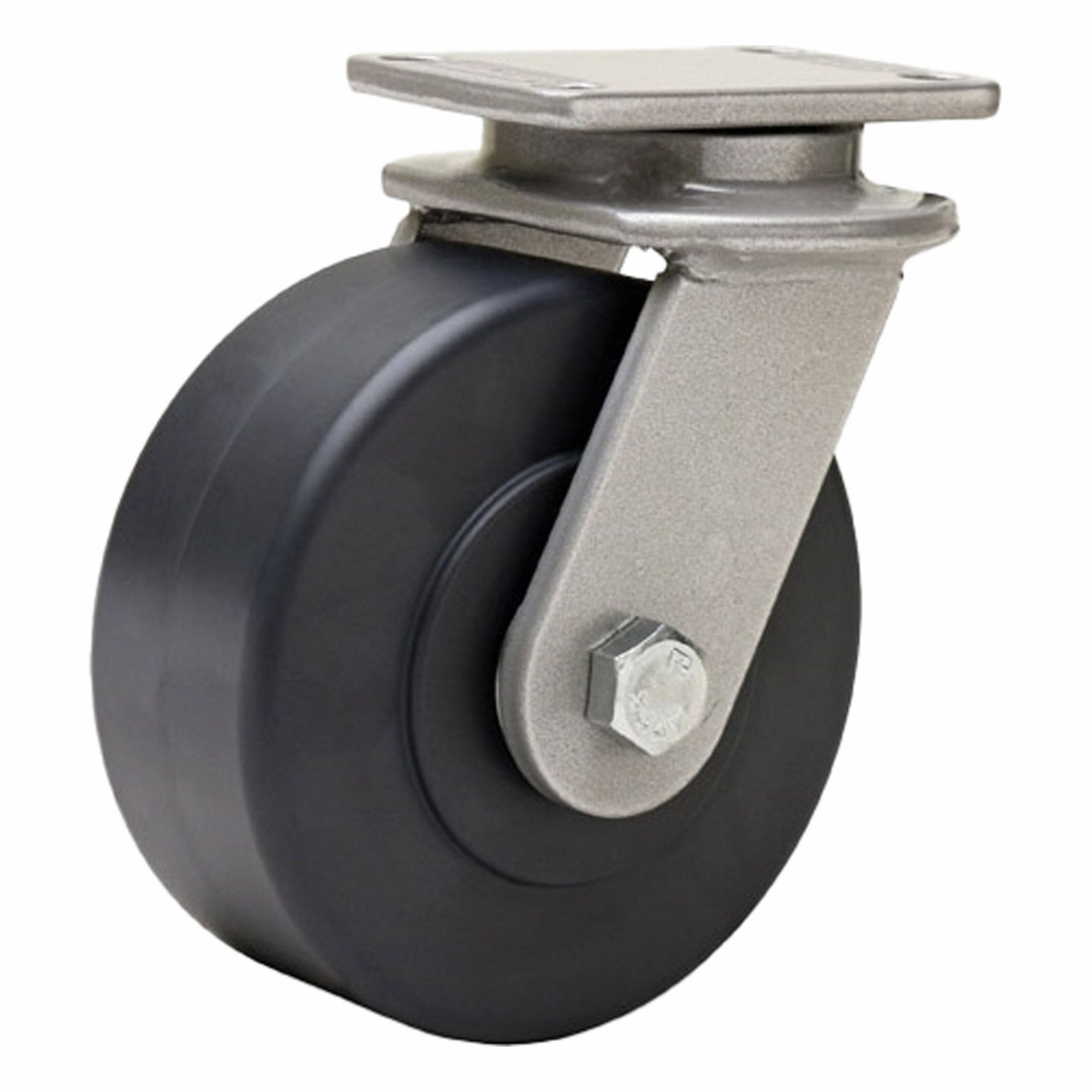 Plate Caster: Swivel, Nylon, 5 in Wheel Dia, 2 in Wheel Wd, 6 3/16 in Mounting Ht, Ball