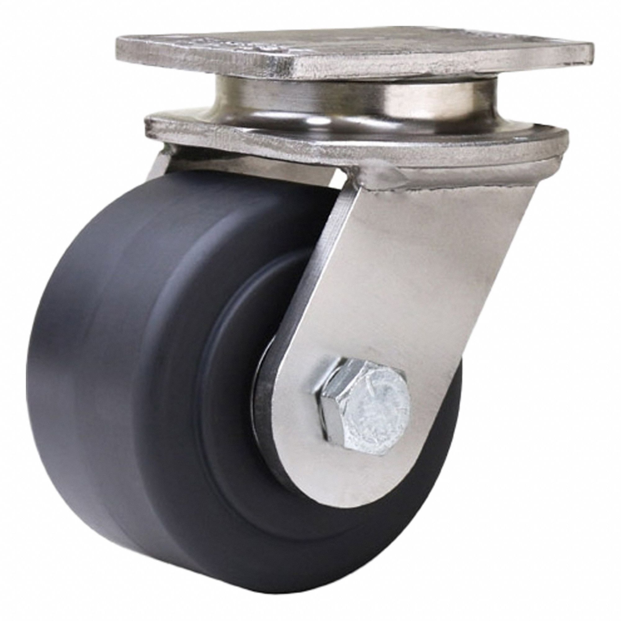 Plate Caster: Swivel, Nylon, 3 1/2 in Wheel Dia, 2 in Wheel Wd, 4 11/16 in Mounting Ht