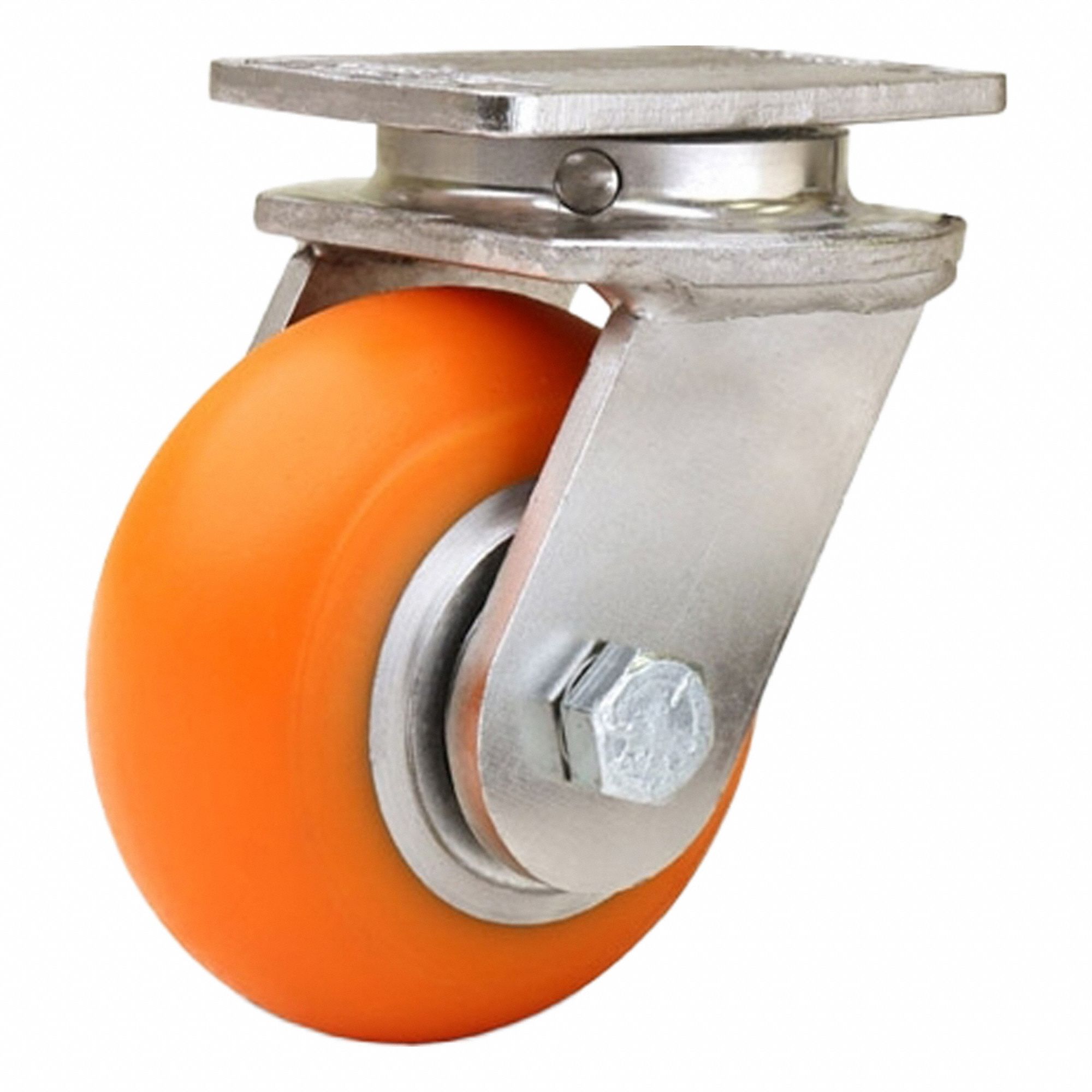 Plate Caster: Swivel, Polyurethane, 4 in Wheel Dia, 2 in Wheel Wd, 5 1/8 in Mounting Ht