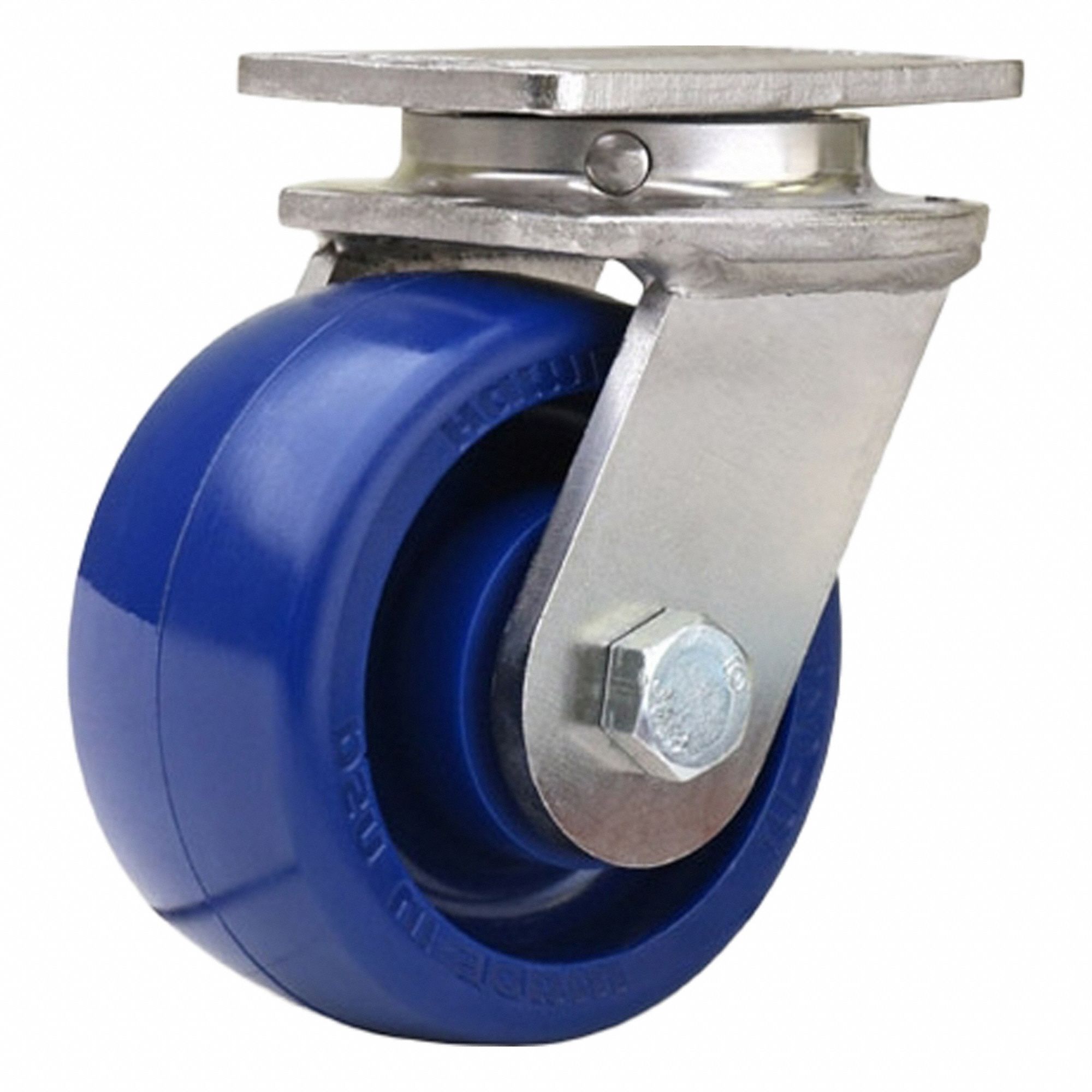 Plate Caster: Swivel, Polyurethane, 4 in Wheel Dia, 2 in Wheel Wd, 5 1/8 in Mounting Ht