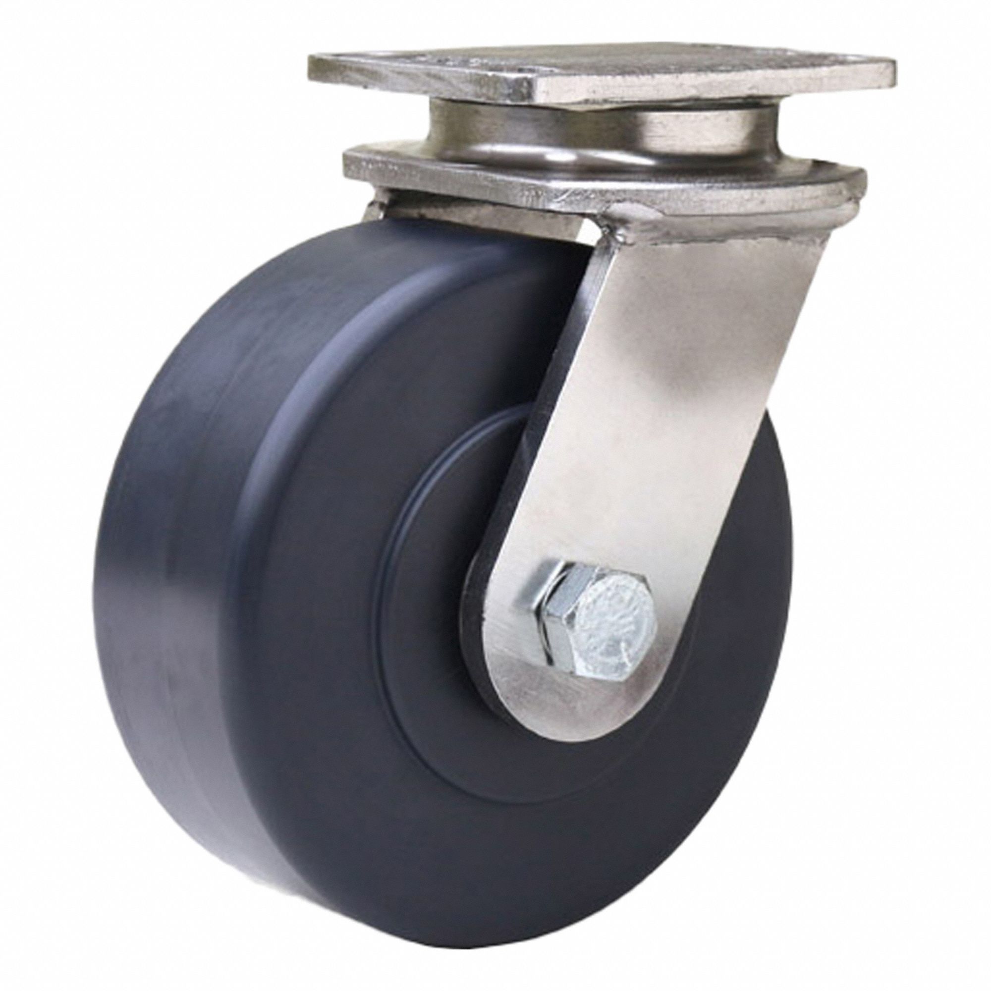 Plate Caster: Swivel, Nylon, 5 in Wheel Dia, 2 in Wheel Wd, 6 3/16 in Mounting Ht, Ball