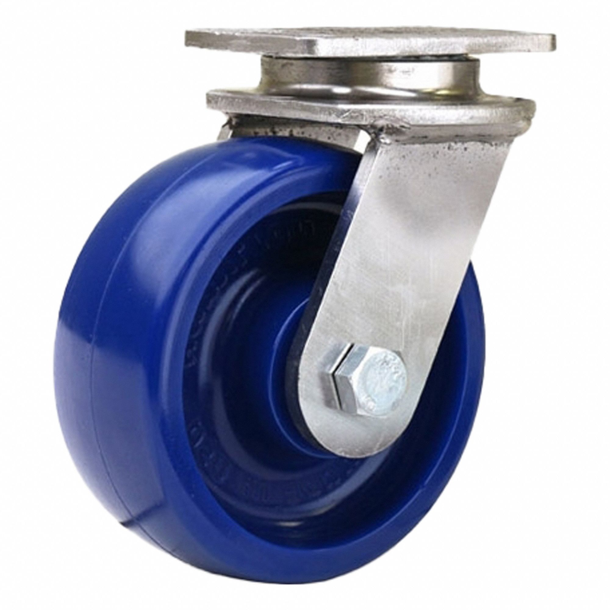 Plate Caster: Swivel, Polyurethane, 5 in Wheel Dia, 2 in Wheel Wd, 6 3/16 in Mounting Ht