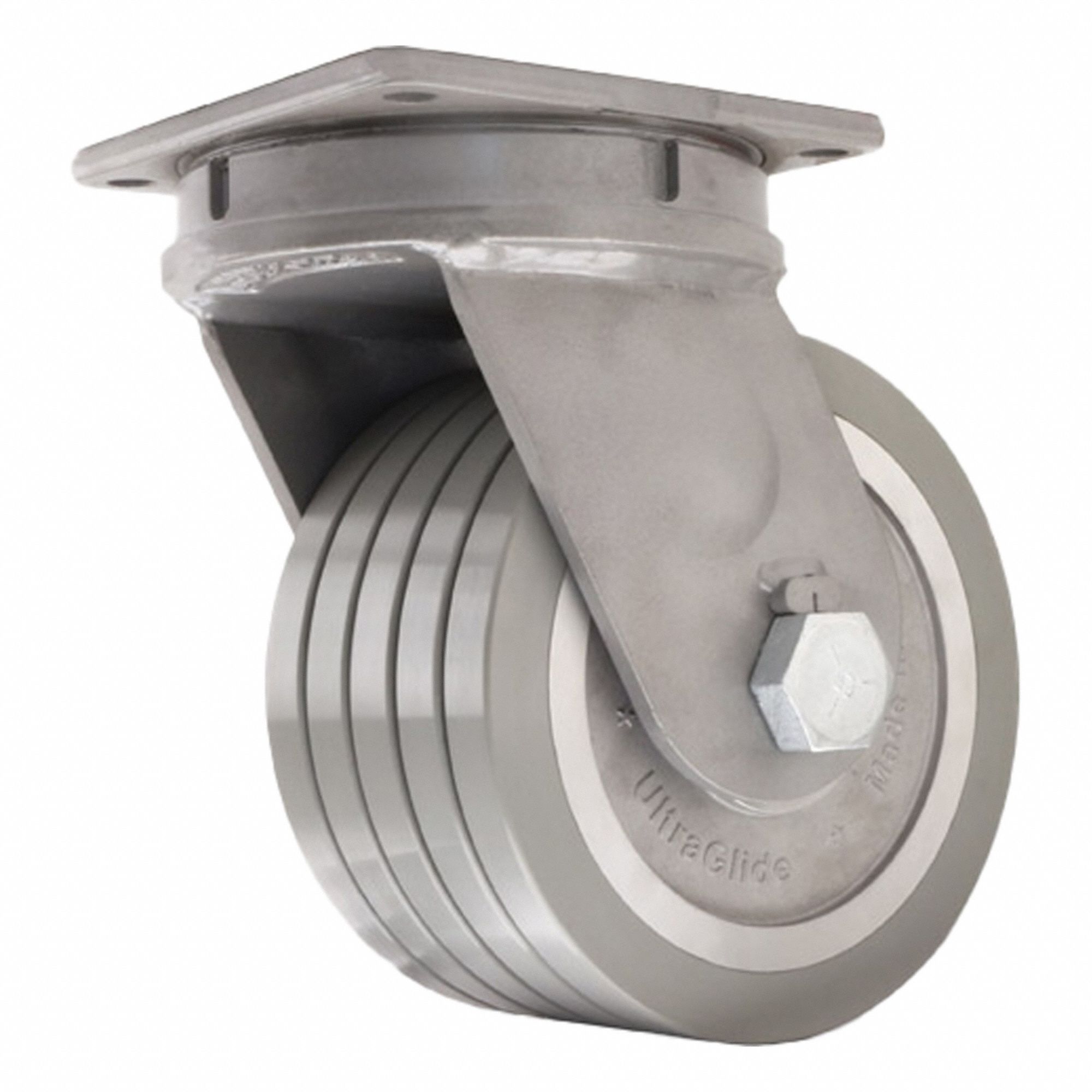 Plate Caster: Swivel, Polyurethane, 10 in Wheel Dia, 5 in Wheel Wd, 13 in Mounting Ht, Ball