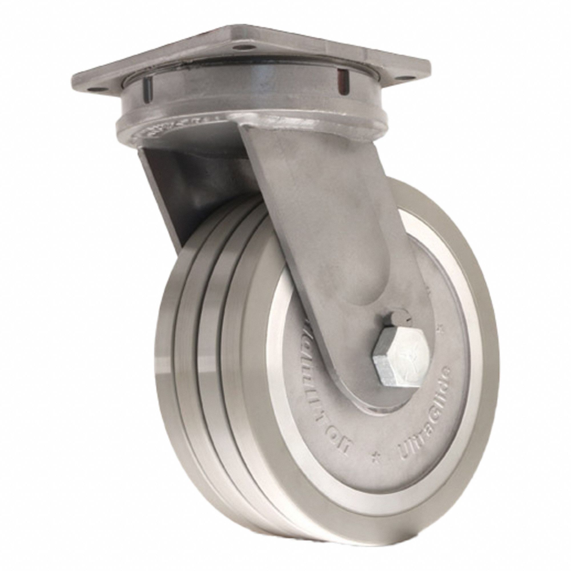 Plate Caster: Swivel, Polyurethane, 12 in Wheel Dia, 4 in Wheel Wd, 15 5/8 in Mounting Ht
