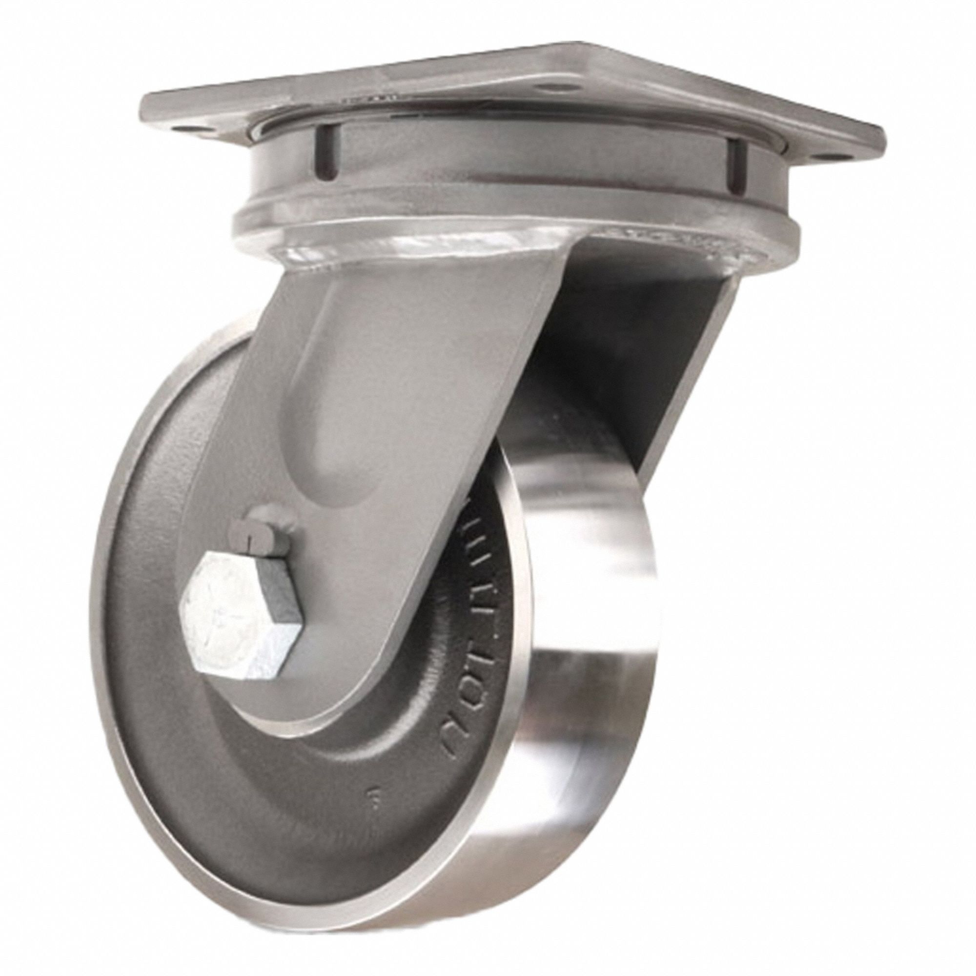 Plate Caster: Swivel, Steel, 10 in Wheel Dia, 3 in Wheel Wd, 17 1/8 in Mounting Ht, Square