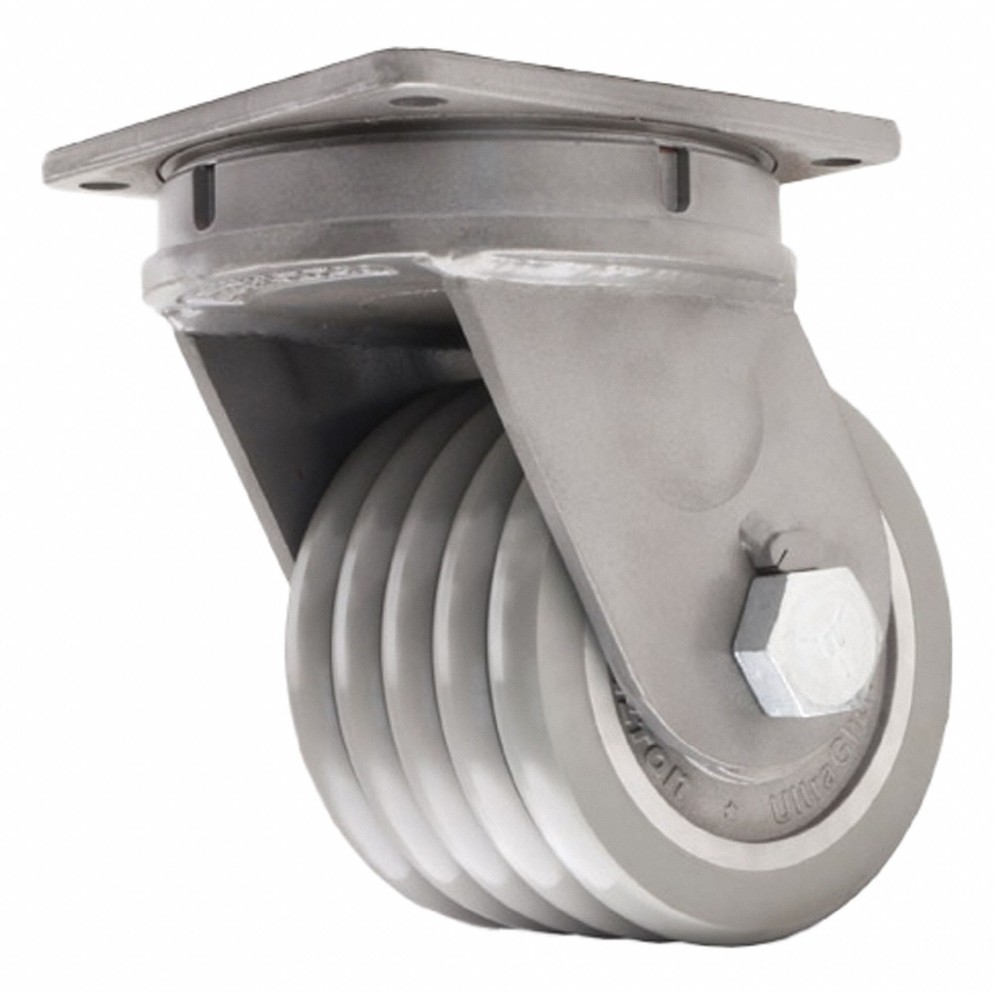 Plate Caster: Swivel, Polyurethane, 8 in Wheel Dia, 5 in Wheel Wd, 11 in Mounting Ht, Ball
