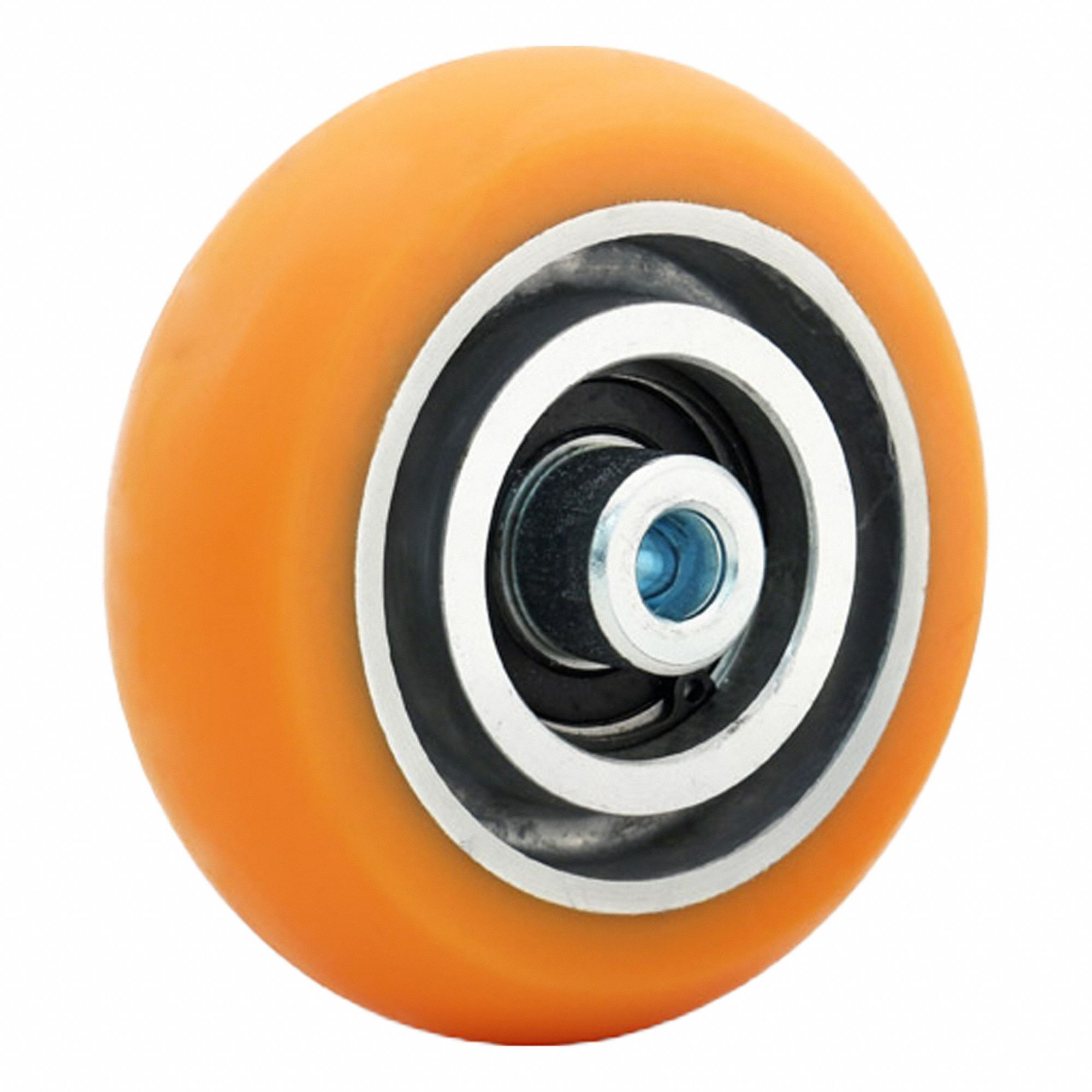 Caster Wheel: 4 in Wheel Dia., 1 1/4 in Wheel Wd, Polyurethane, 400 lb Load Rating, Orange