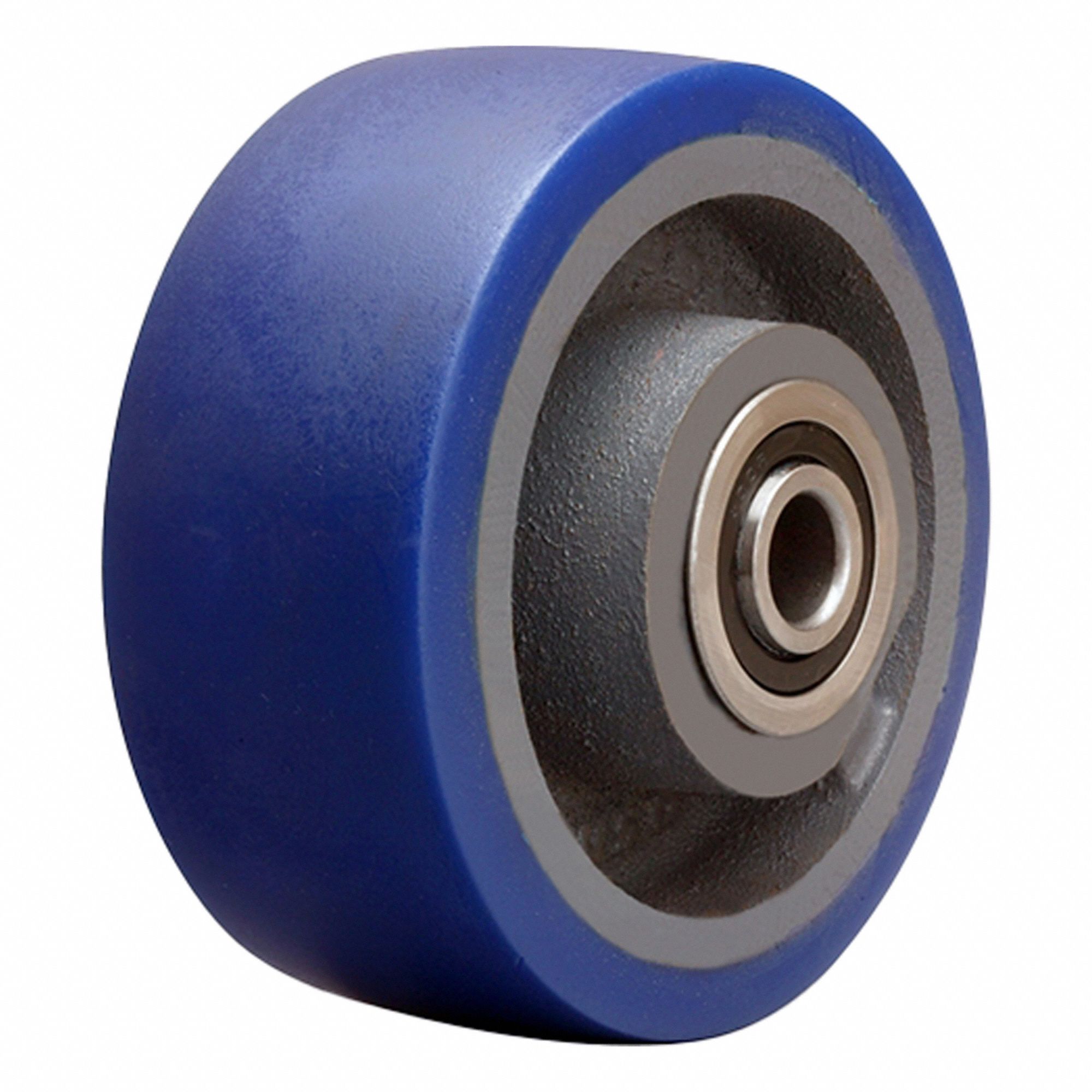 Caster Wheel: 6 in Wheel Dia., 2 1/2 in Wheel Wd, Polyurethane, 1, 300 lb Load Rating, Blue