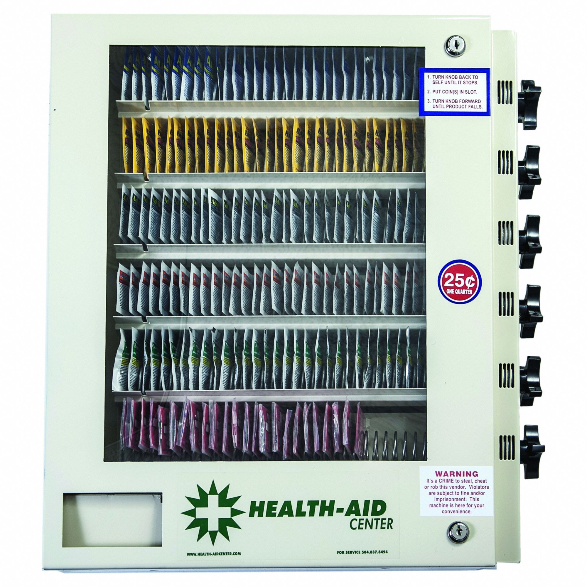 Medicine Vending Machine: 6 Product Selections, Free, 6 Coin Mechanisms, White, 29 1/2 in Ht