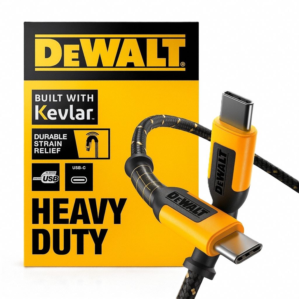 Reinforced USB Cable: Type C End 1, Type C End 2, Black/Yellow, 48 in Lg