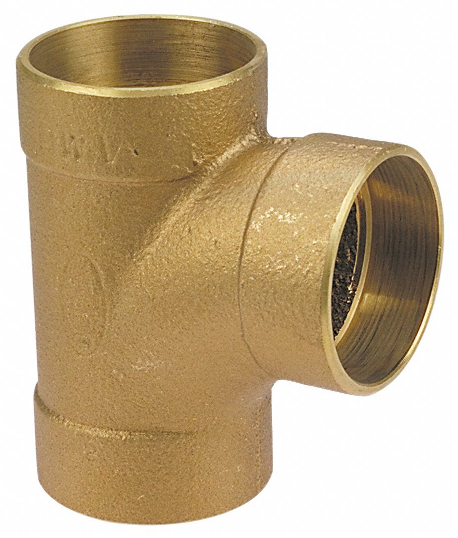Sweat Fitting Tee: 3 in CTS x 3 in CTS x 2 in CTS, Cup x Cup x Cup, Drain/Vent, Bronze