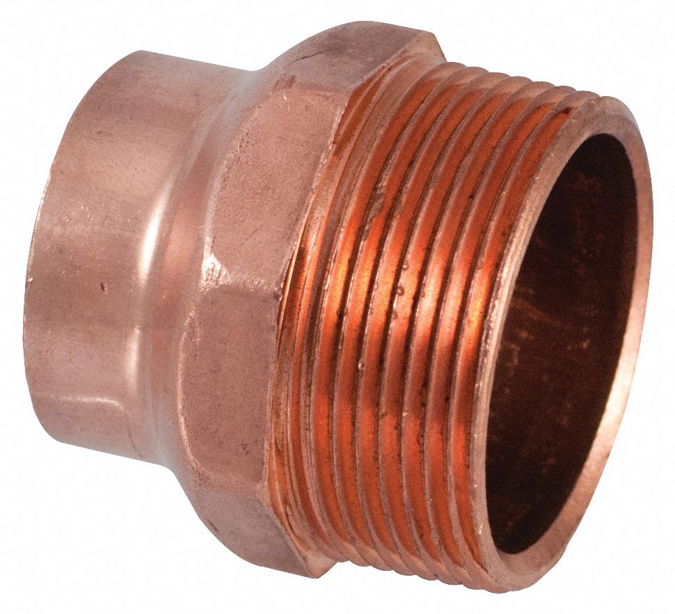 Sweat Fitting Adapter: 1 1/4 in CTS x 1 1/2 in Pipe, Cup x MNPT, Drain/Vent, Wrot Copper