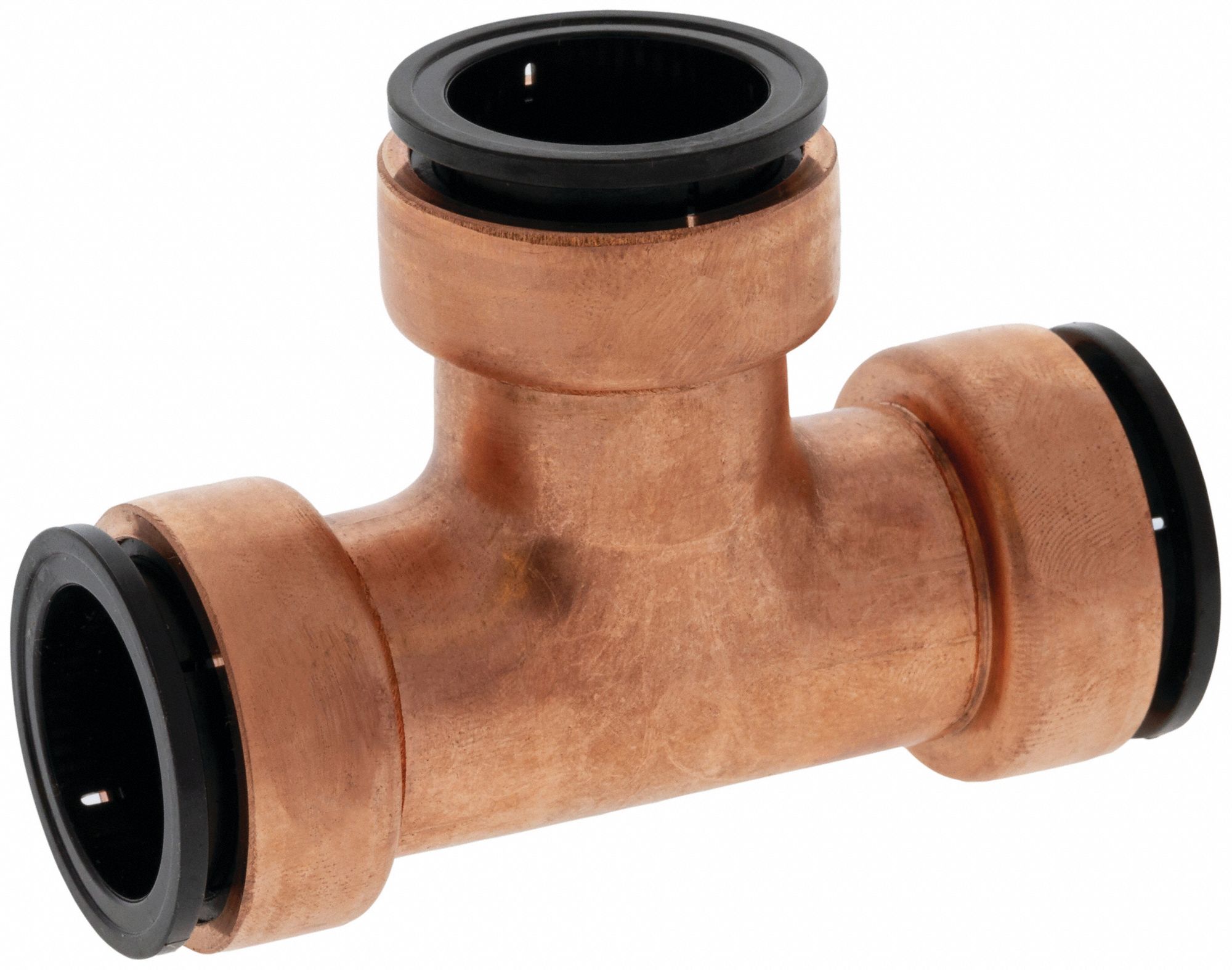 Push-Fit Tee Fitting: 1/2 in OD x 1/2 in OD x 1/2 in OD Size, Copper