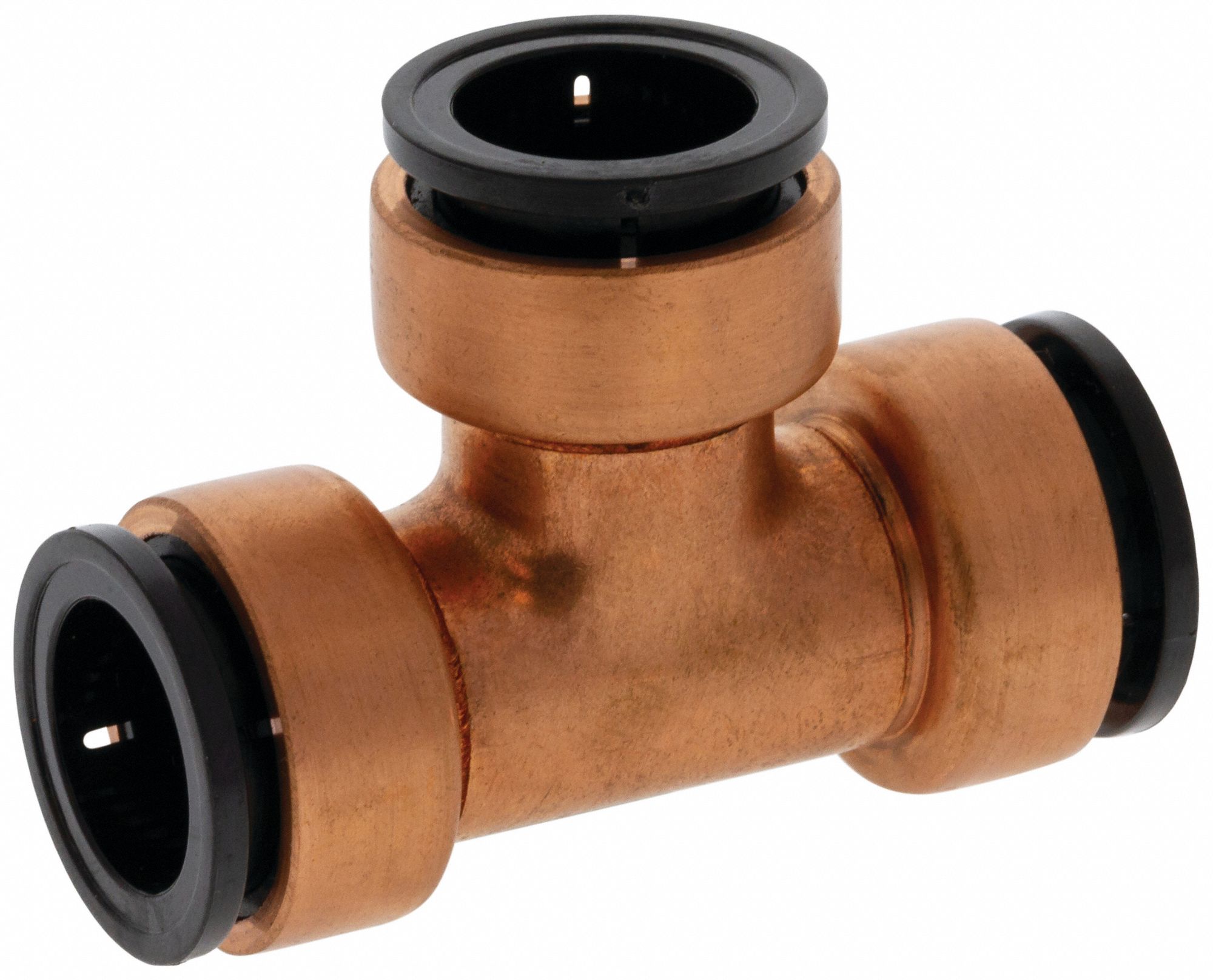 Push-Fit Tee Fitting: 3/4 in OD x 3/4 in OD x 3/4 in OD Size, Copper