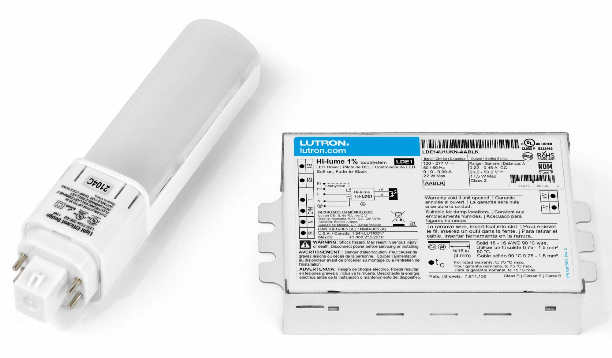LUTRON, 13 W Max. Fixture Watt, 1,000 lm, Retrofit Kit 822AX2ELDHCF