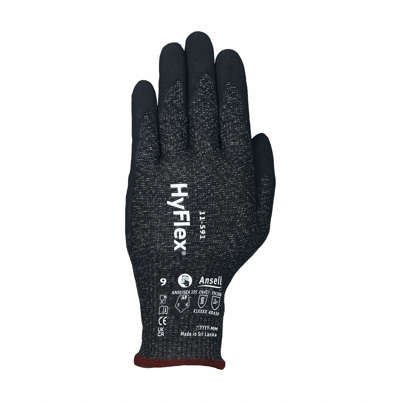 Knit Gloves: 2XL ( 11 ), ANSI Cut Level A9, Palm, Dipped, Nitrile, Nitrile, Sandy, 1 PR