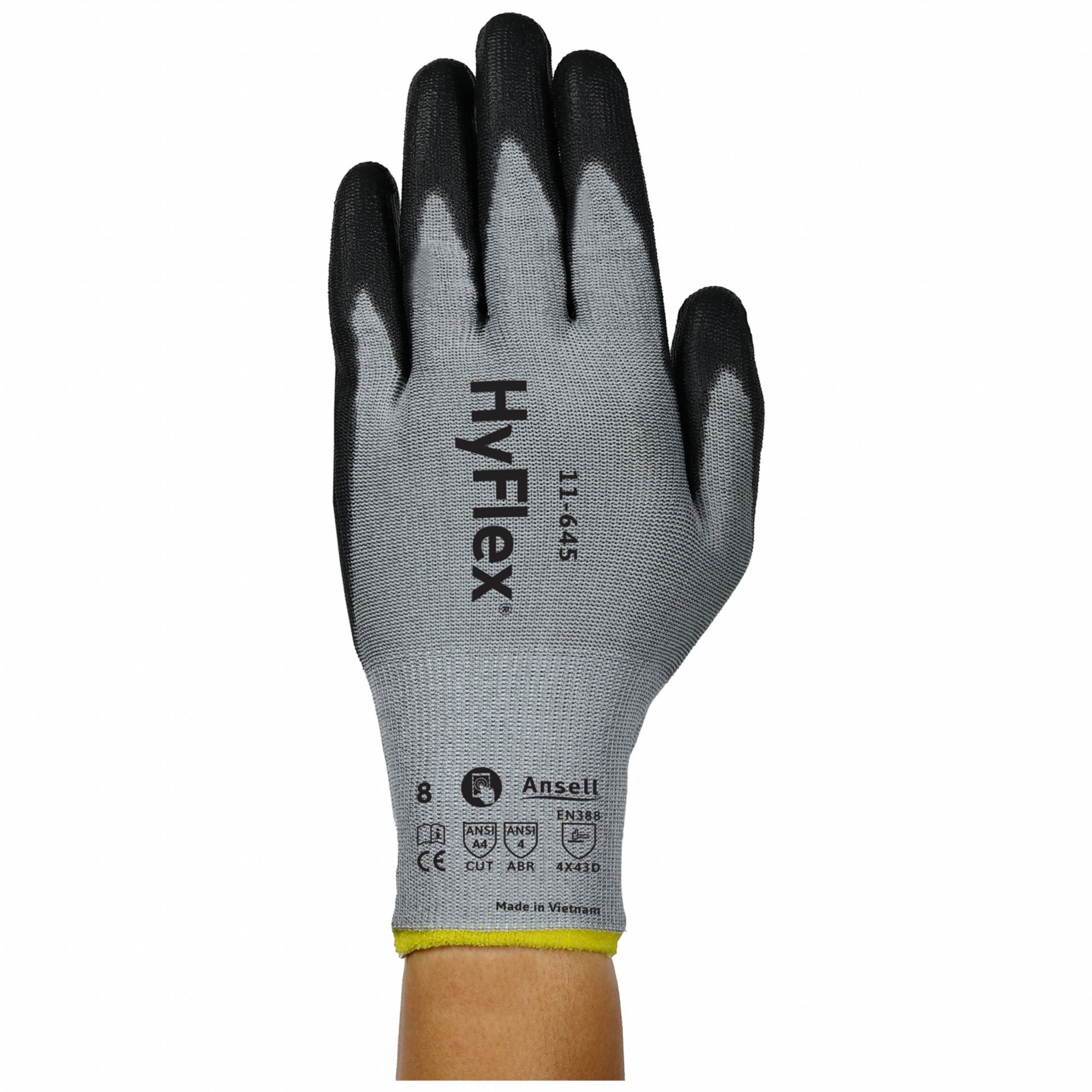 11-645VP CUT-RESISTANT GLOVES, BLK/GRY, 2XS/5, HPPE/NYLON/SPANDEX, ANSI/ISEA ABRASION 4/CUT A4