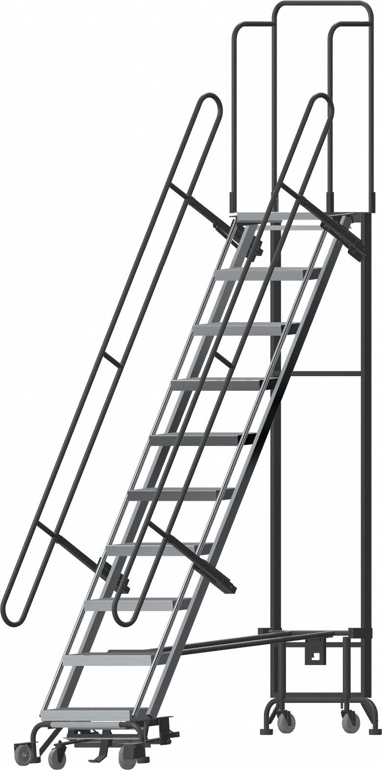 Hybrid Ladder: 8.3 ft Platform Ht, Unassembled, Spring-Loaded Casters, Aluminum/Steel