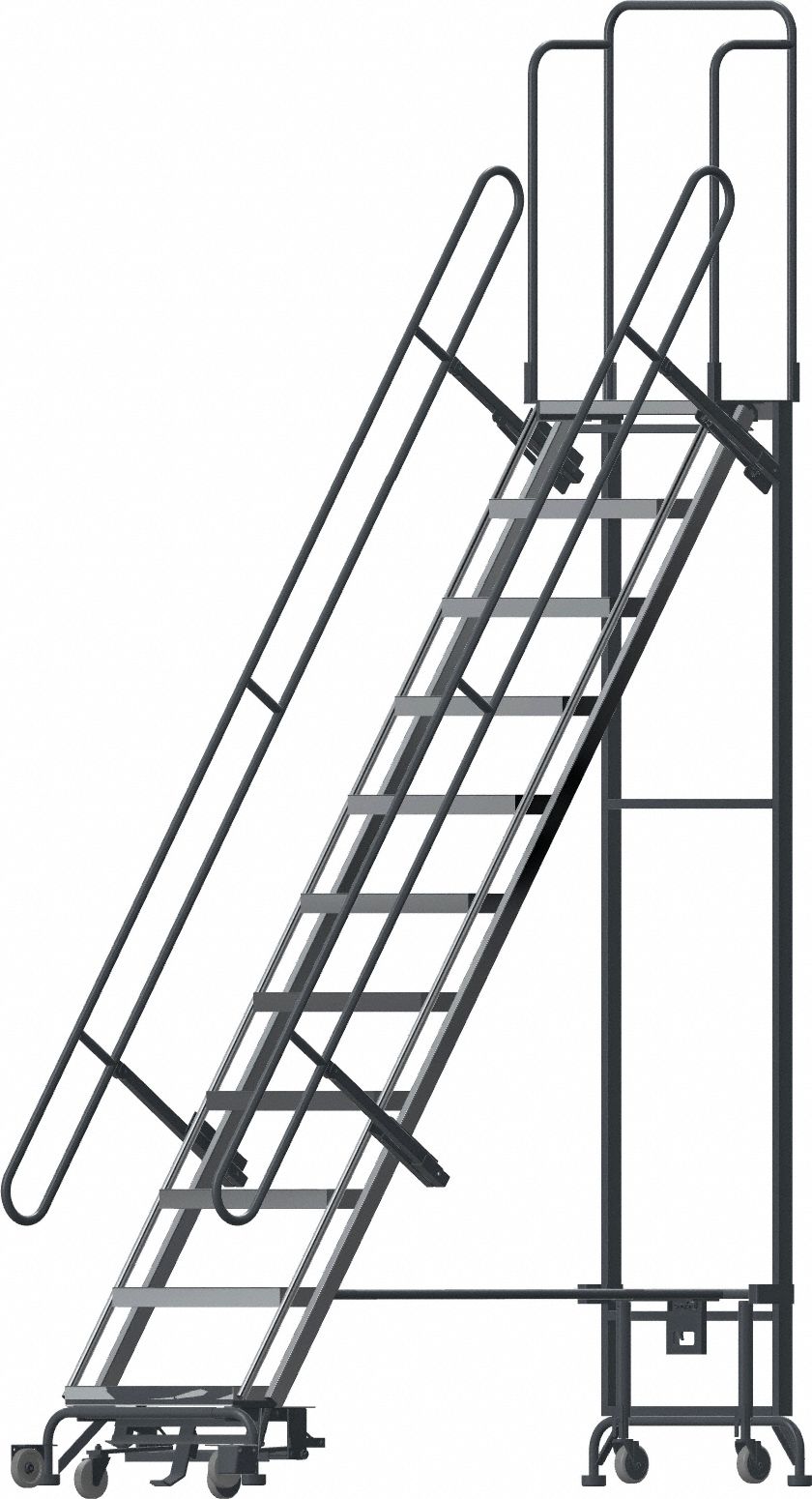 Hybrid Ladder: 9.3 ft Platform Ht, Unassembled, Spring-Loaded Casters, Aluminum/Steel
