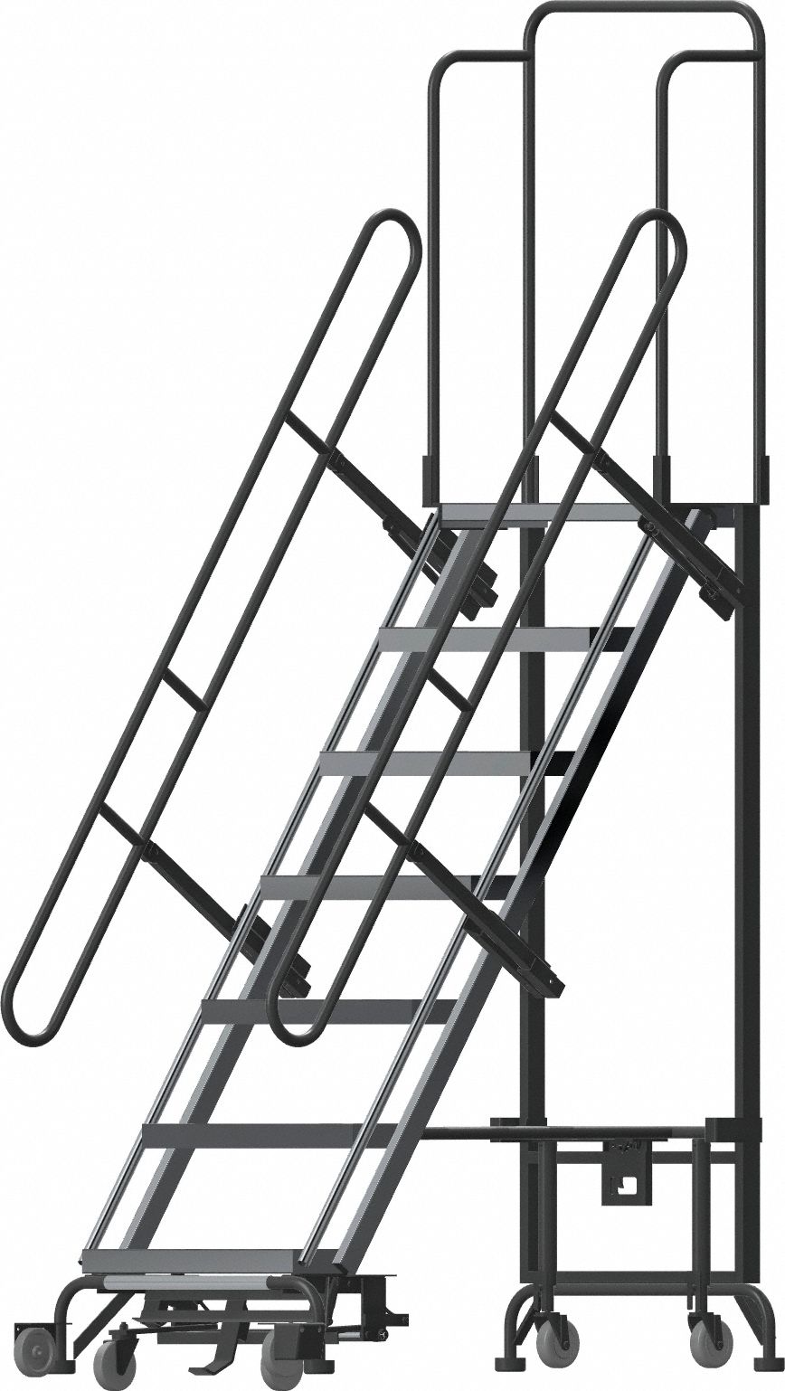 Hybrid Ladder: 5.8 ft Platform Ht, Unassembled, Spring-Loaded Casters, Aluminum/Steel