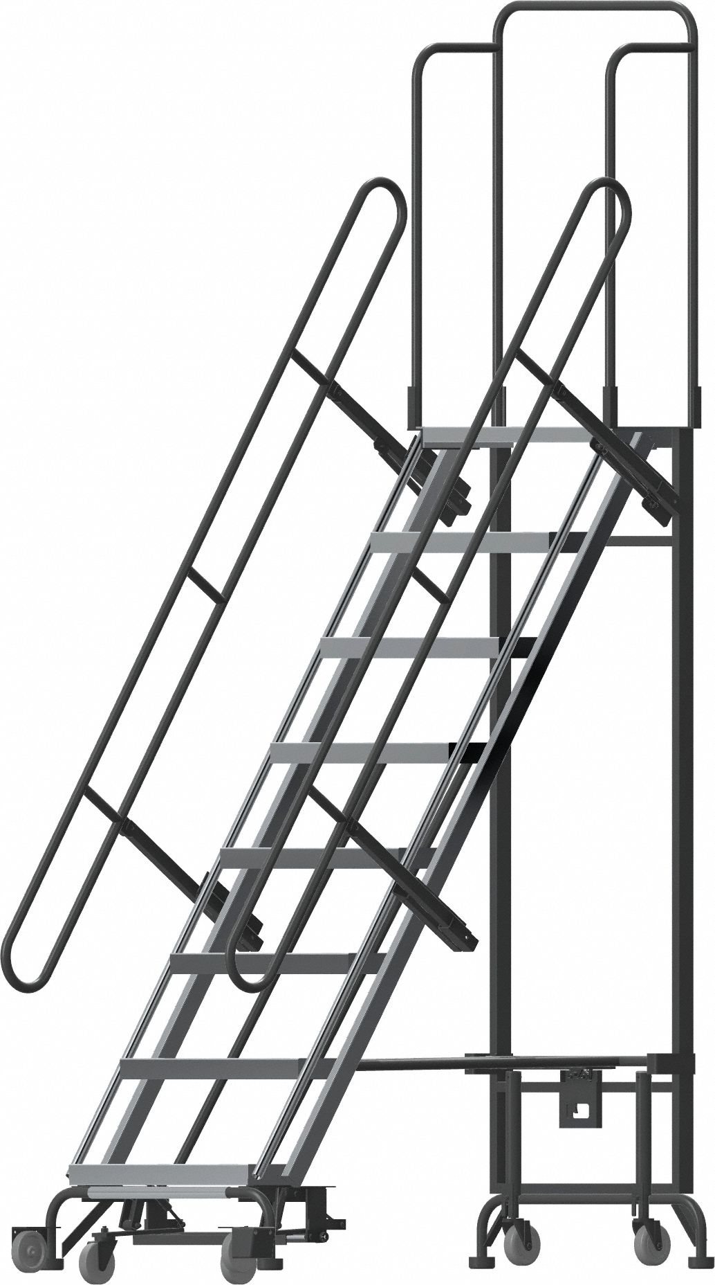 Hybrid Ladder: 6.8 ft Platform Ht, Unassembled, Spring-Loaded Casters, Aluminum/Steel