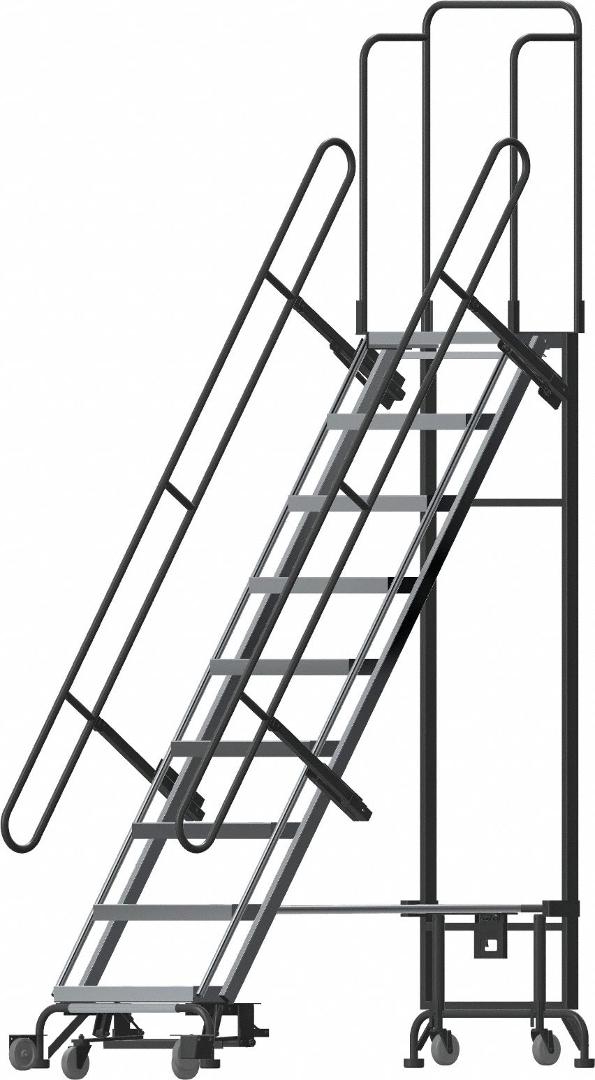 Hybrid Ladder: 7.7 ft Platform Ht, Unassembled, Spring-Loaded Casters, Aluminum/Steel
