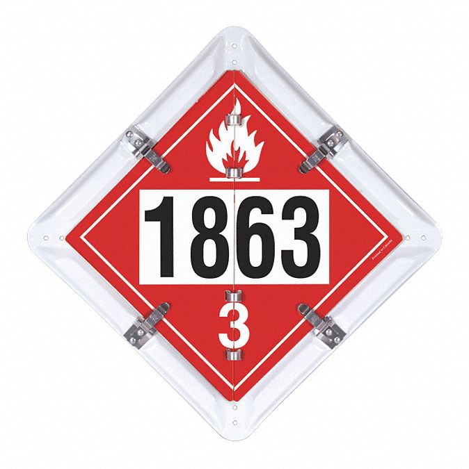 3-LEGEND FLIP PLACARD, TEXT AND SYMBOL, RED/WHITE, 13 3/4 X 13 3/4 IN, ALUMINUM