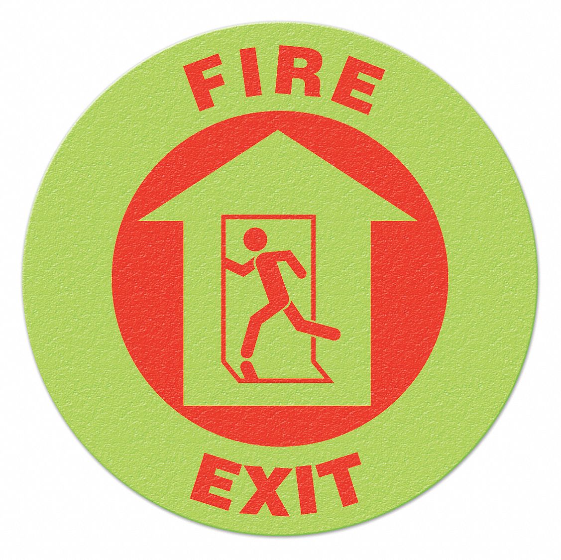 FIRE EXIT FLOOR SIGN, GLOW/RED, 17 X 17 IN, VINYL