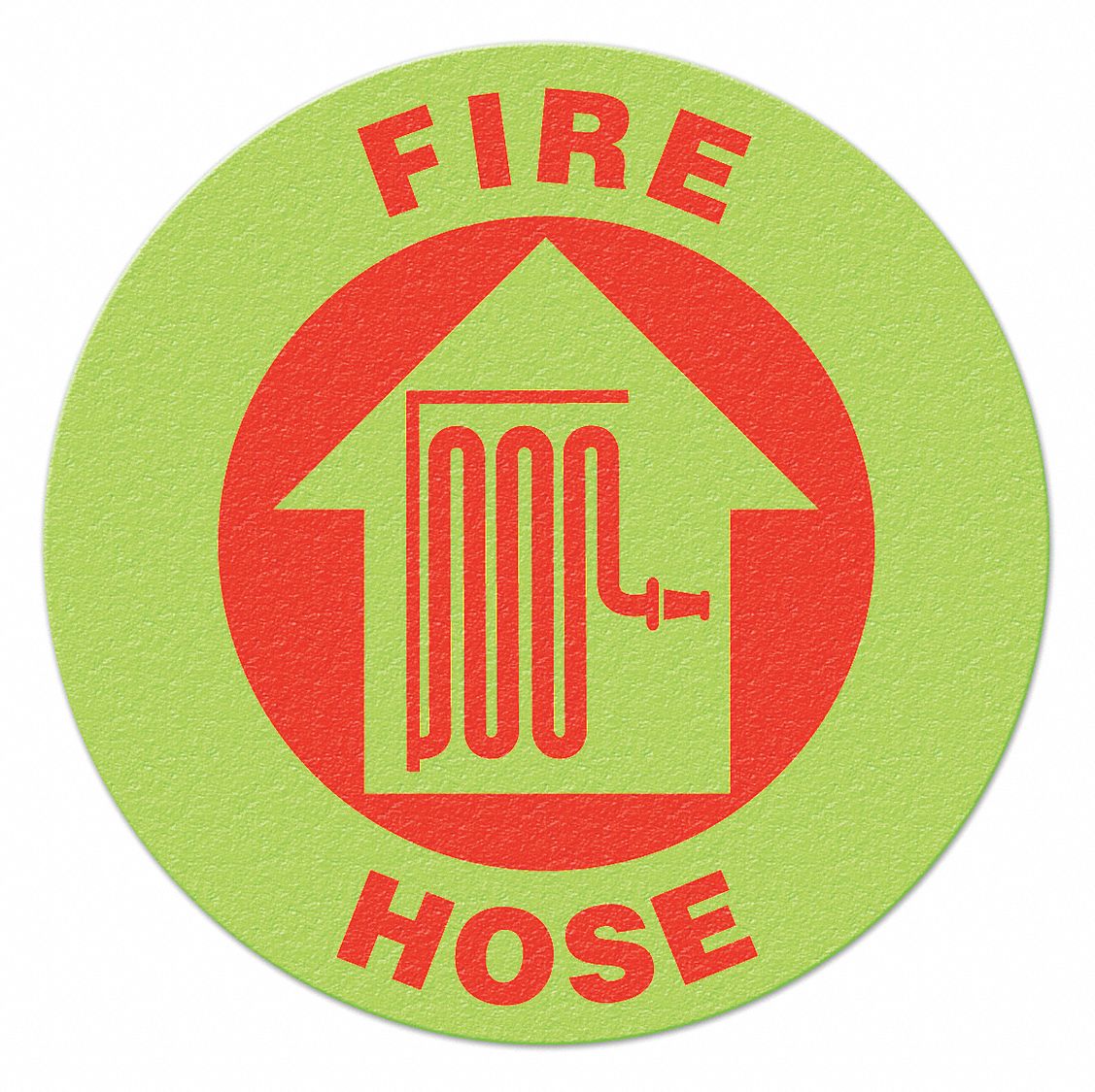 FIRE HOSE FLOOR SIGN, GLOW/RED, 17 X 17 IN, VINYL