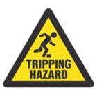TRAFFIC SIGN, TRIPPING HAZARD, FLOOR SIGN, TEXT AND SYMBOL, YLW/BLK, 17 X 17 IN, VINYL, ADHESIVE