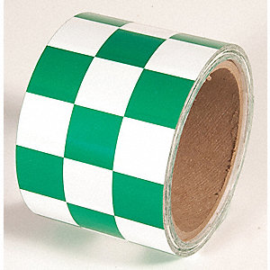 TAPE, FLOOR MARKING, TEMP RANGE 32 TO 150 ° F, CHECKERED PATTERN, GREEN AND WHITE, 54 FT L, 3 IN WIDTH