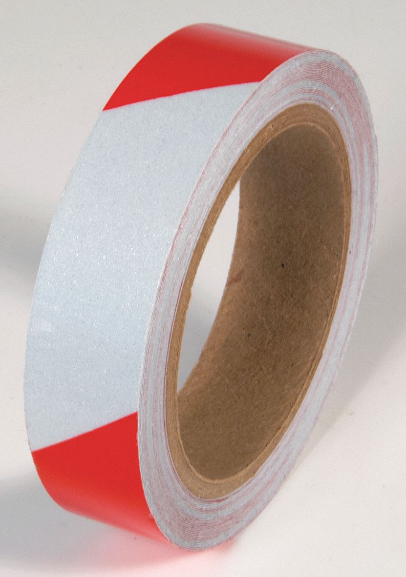 TAPE, REFLECTIVE MARKER, PERFORMANCE TEMP 32 TO 150 ° F, STRIPED PATTERN, RED AND WHT, 30 FT L, 1 IN W