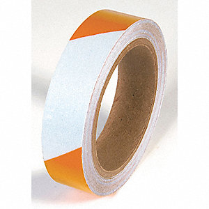 TAPE, REFLECTIVE MARKER, PERFORMANCE TEMP 32 TO 150 ° F, STRIPED PATTERN, ORNG & WHT, 30 FT L, 1 IN W