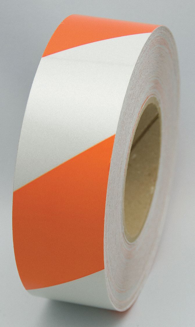 RUBAN,MARQUAGE RÉFLÉCHISSANT,TEMP FONCT 32 À 150 ° F,MOTIF DE RAYURES,OR ET BLC,150 PI L.,2 PO L.