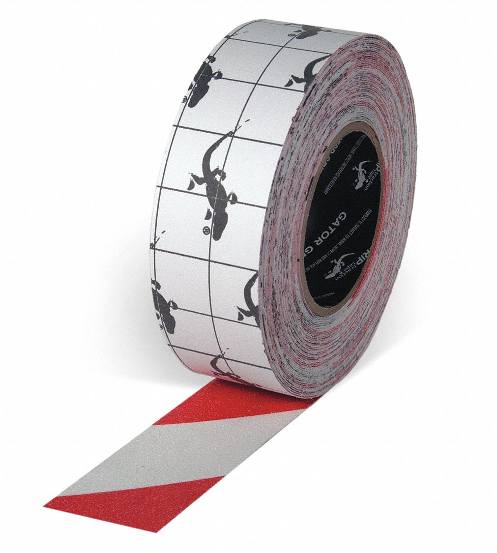 ANTI-SLIP TAPE, 80 OZ/IN, RED/WHITE, 60 FT L/2 IN W/3 IN DIA, 32 MILS THICK, ACRYLIC/ALUMINUM OXIDE