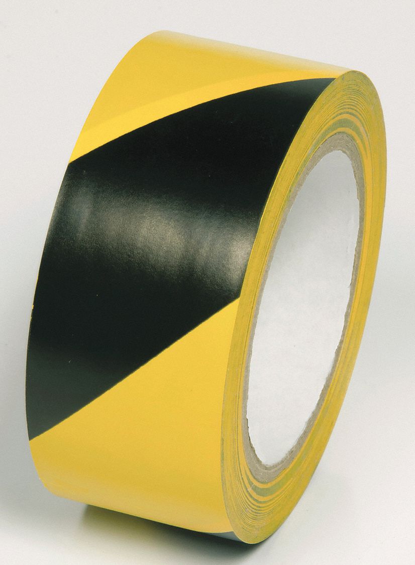 TAPE, FLOOR MARKING, TEMP RANGE 32 TO 150 ° F, STRIPED PATTERN, YELLOW AND BLACK, 108 FT L, 2 IN WIDTH