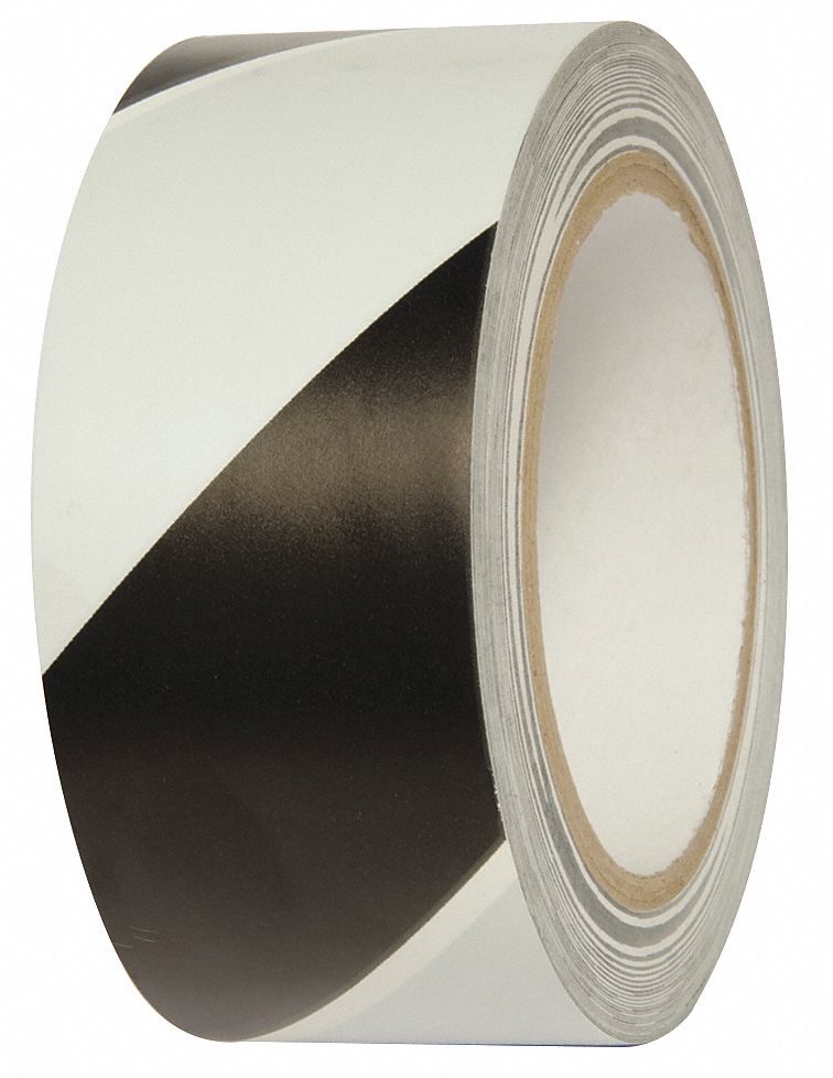 FLOOR MARKING TAPE, GENERAL PURPOSE, STRIPED, BLACK/WHITE, 2 IN X 54 FT, 5.5 MIL THICKNESS, INCOM