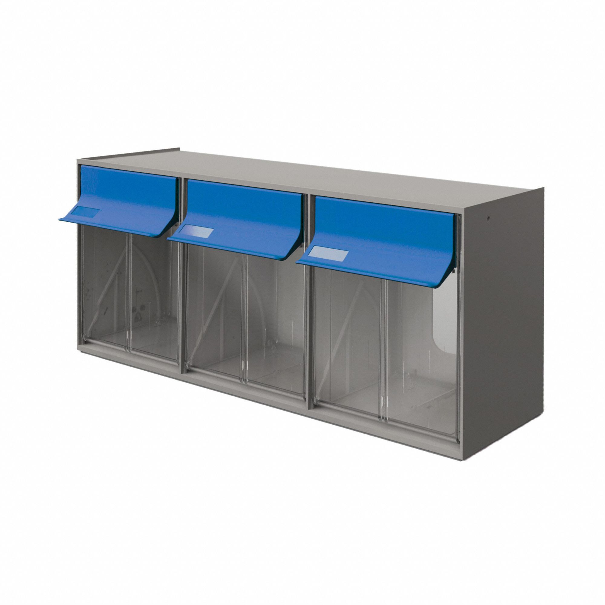 TILT BIN,3 COMPARTMENTS,CLEAR/BLUE