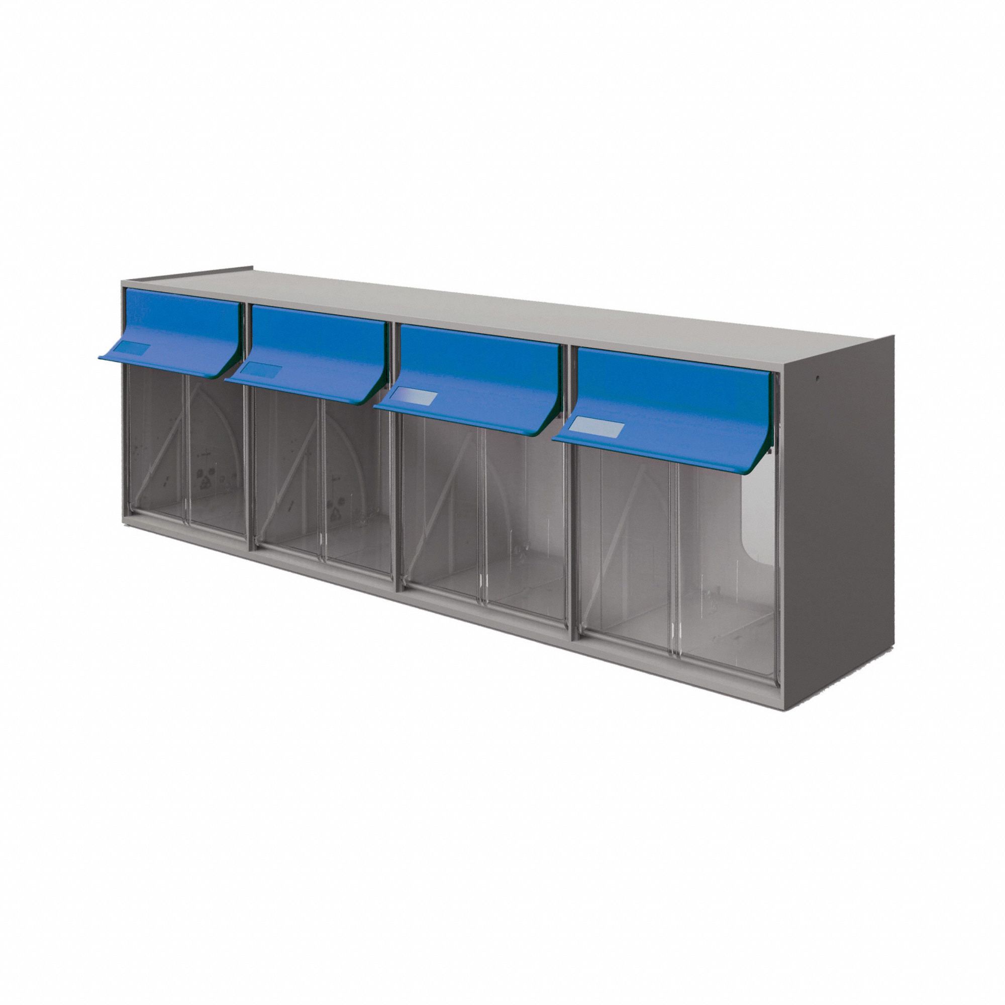 TILT BIN,4 COMPARTMENTS,CLEAR/BLUE