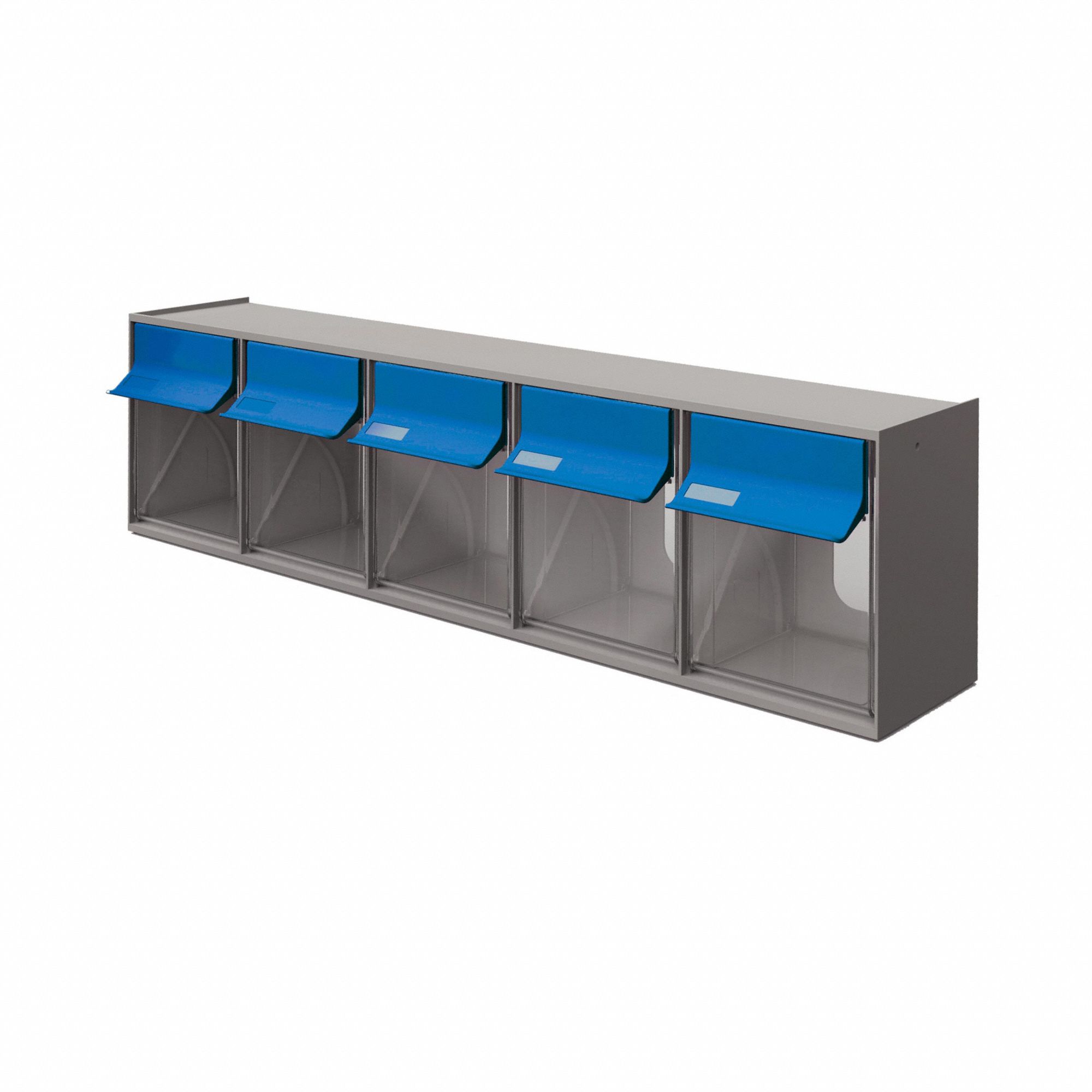 TILT BIN,5 COMPARTMENTS,CLEAR/BLUE