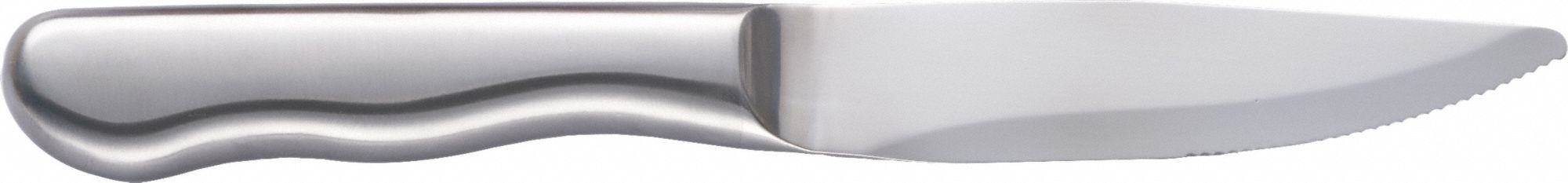 Steak Knife: Steak, 18/0, Stainless Steel, 10 in Overall Lg, Silver, Satin