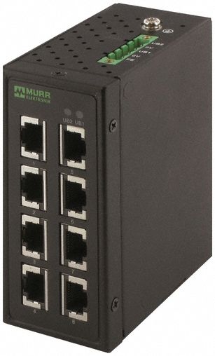Ethernet switch: Unmanaged, DIN Rail, 8 Ports, RJ45, 100 mbps/Ethernet, IP50