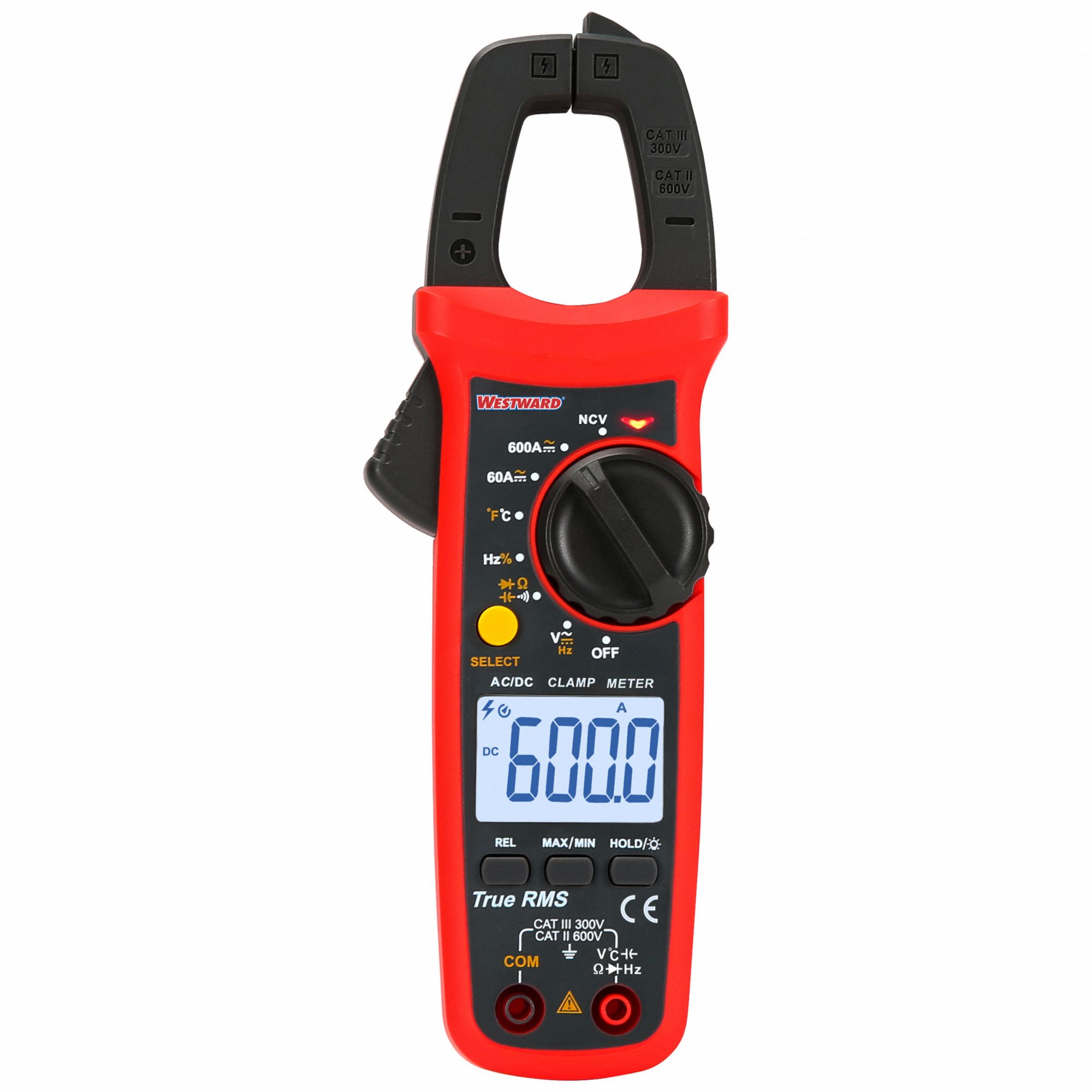Digital Clamp Meter: Clamp-Jaw Jaw, CAT II 600V/CAT III 300V, TRMS, 600 A Max. AC Current