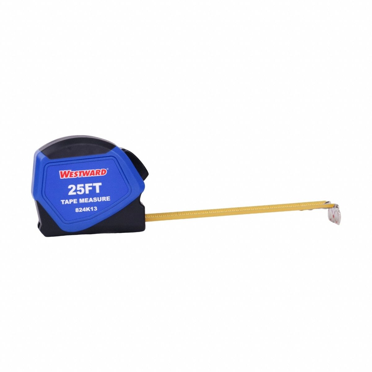 Tape Measure: Magnetic Single Hook Tip, 25 ft, Plastic with Rubberized Grip, Black/Blue