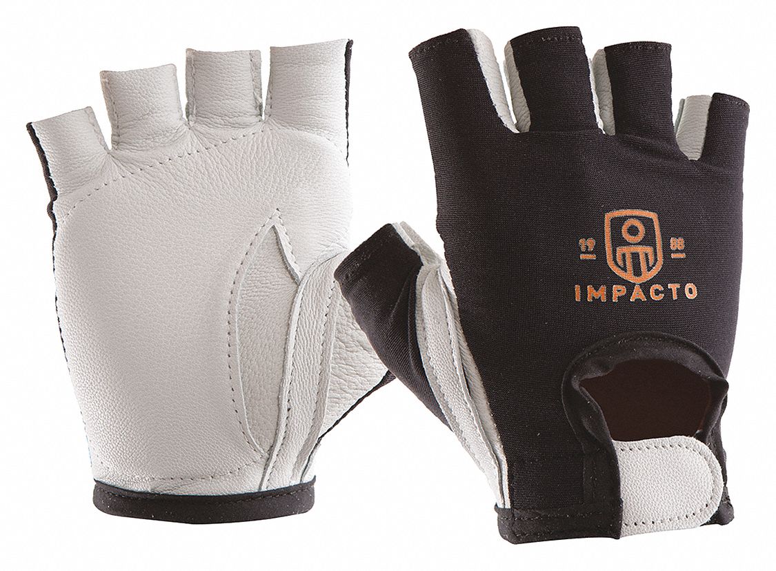 GLOVE, IMPACT RESISTANT, ANTI-ABRASION, SHOCK ABSORB, ELAST CUFF, HALF FINGER, HOOK/LOOP, M, VEP, RT