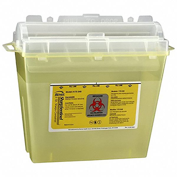BEMIS SHARPS CONTAINER, IV SUPPLIES, SWIVEL LID, YELLOW, 4.73 L, 11 X 5 ...