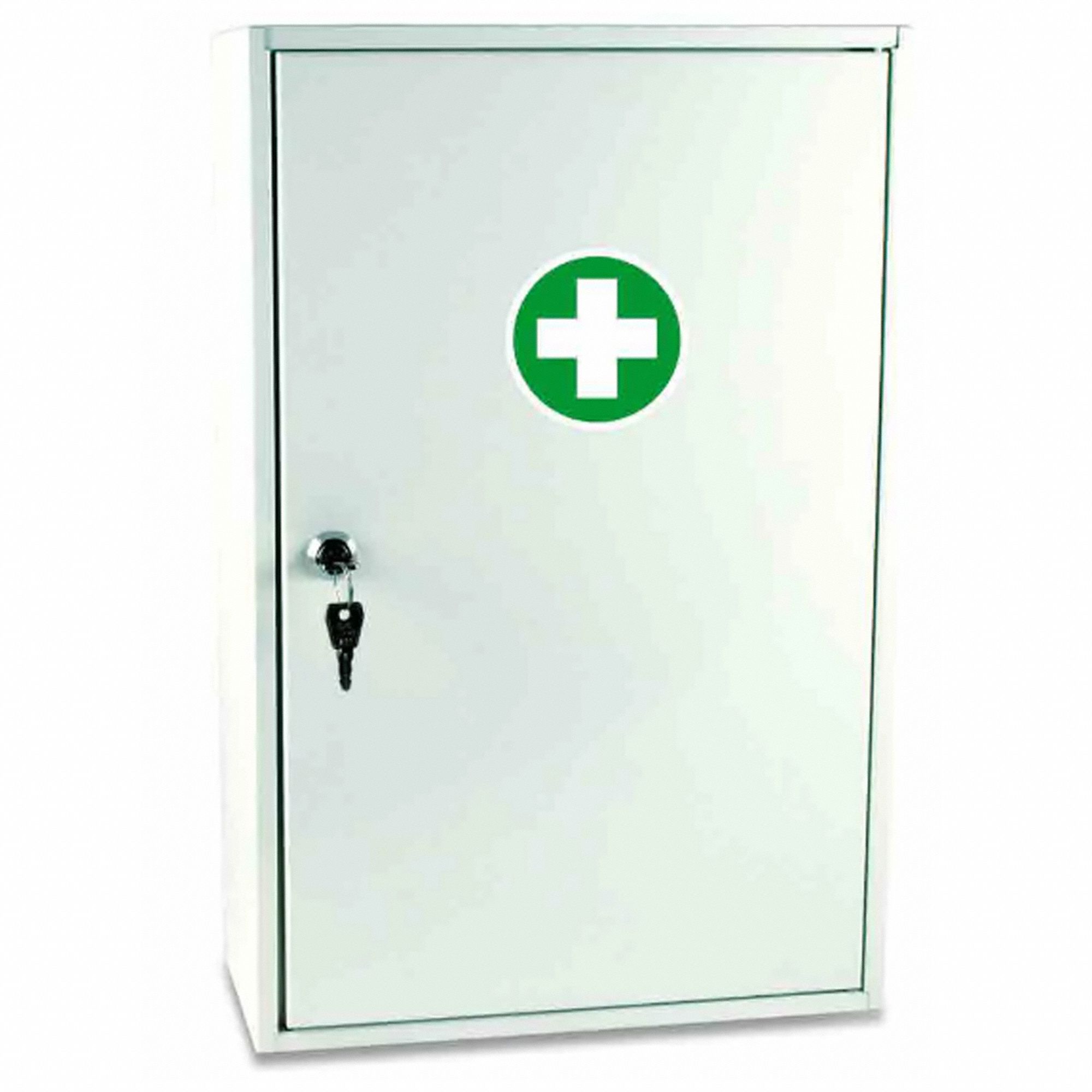 FIRST AID CABINET, MEDIUM, WALL MOUNT, 3 SHELVES, WHITE, 11 13/16 X 18 7/64 X 5 33/64 IN, STEEL